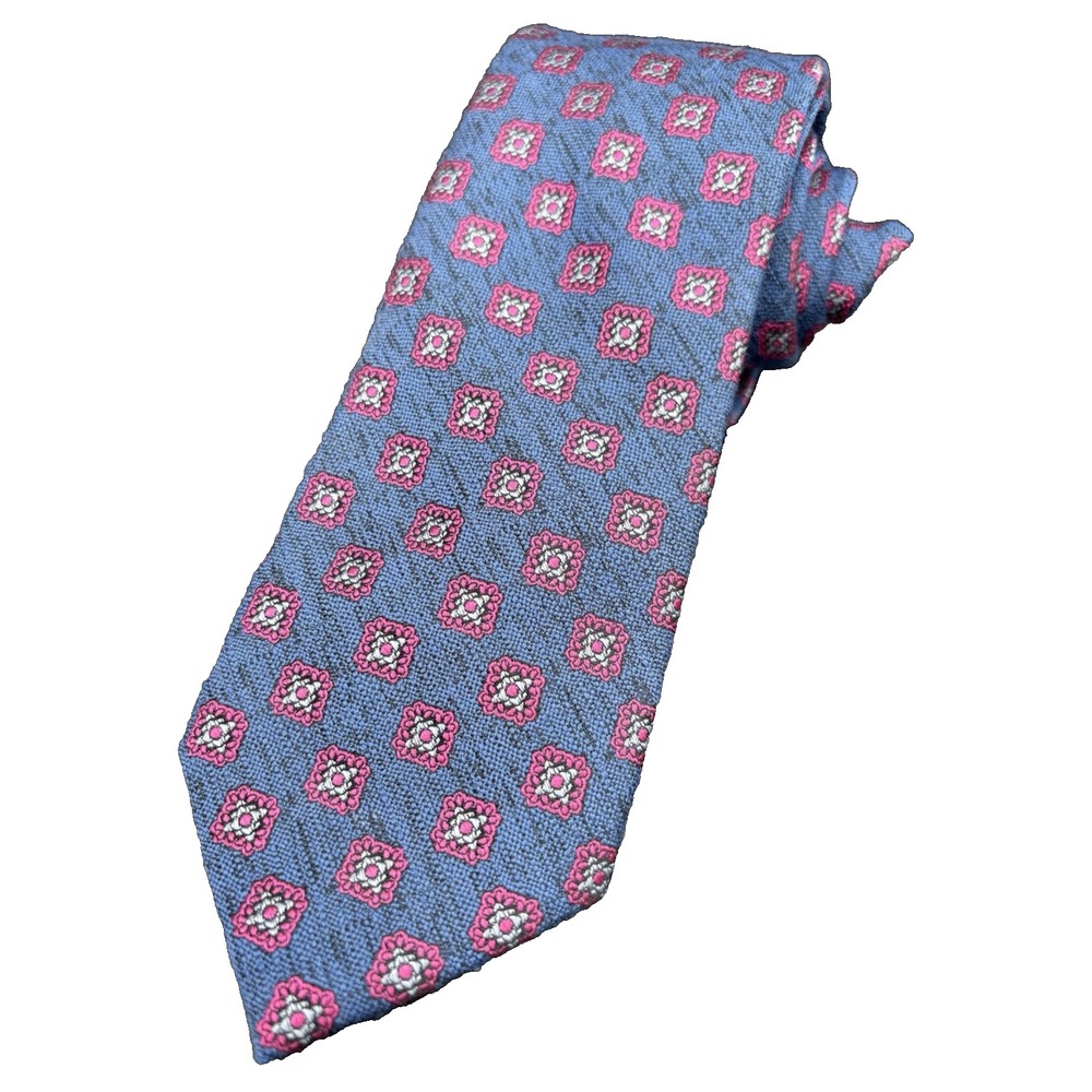 TED BAKER London Men's Tie Silk/Wool Designer Geometric Blue Pink 3" EUC